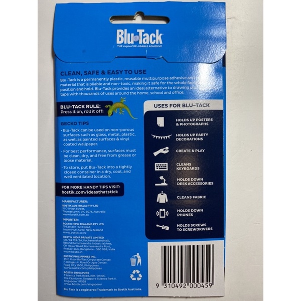 Keo đất dẻo, keo đa năng đất sét dính nail Blue Tack Bostik 75g.