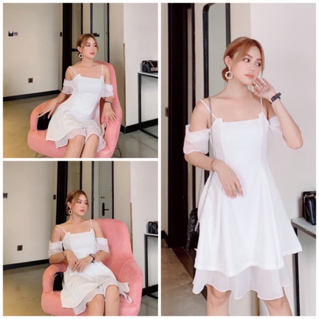 Đầm tiểu thư BlaPInk thiết kế 2 dây phối tay voan trắng -Kylie