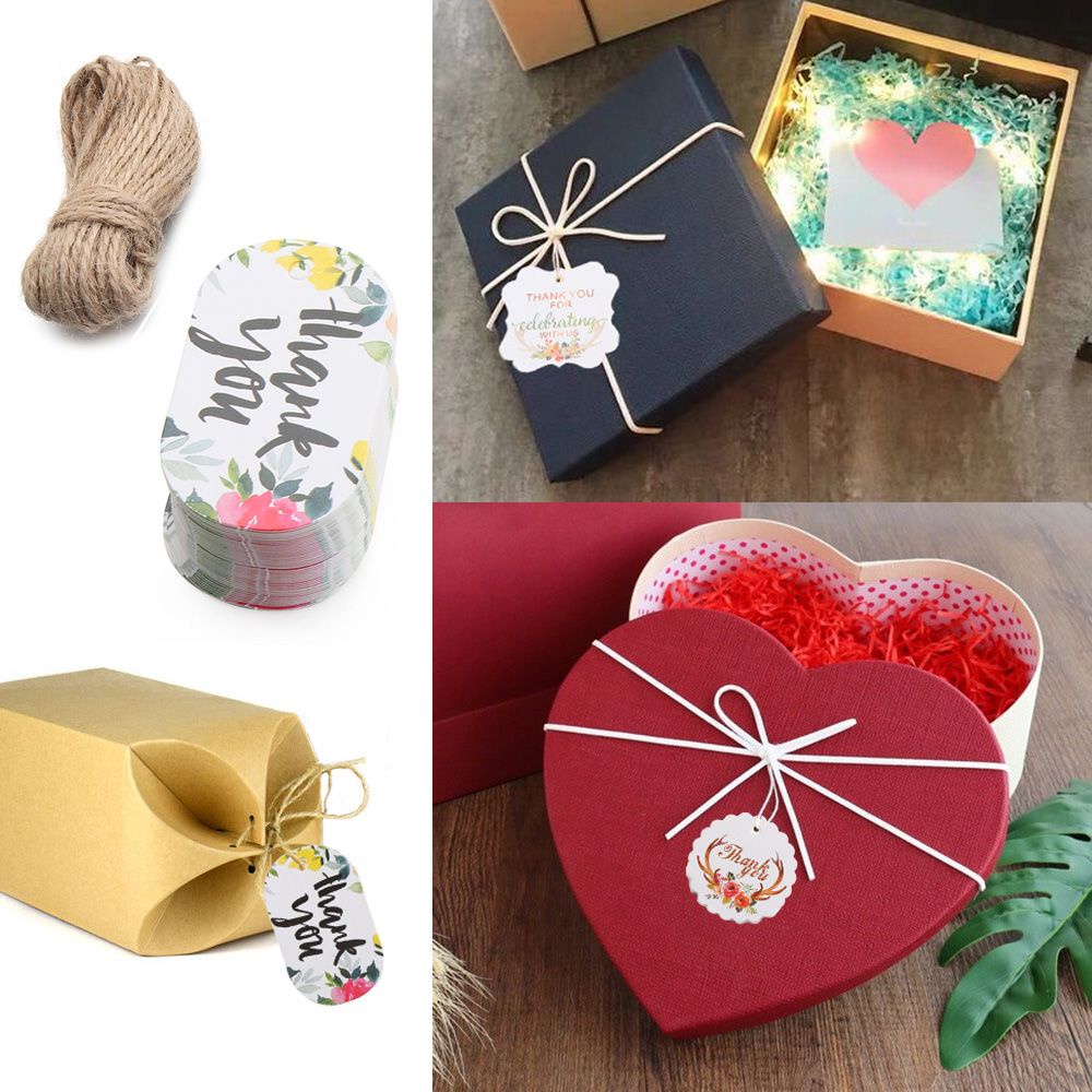 Bộ 50 Thẻ Giấy In Chữ Thank You Kèm Dây Treo Trang Trí Hộp Quà Giáng Sinh / Tiệc Cưới Diy