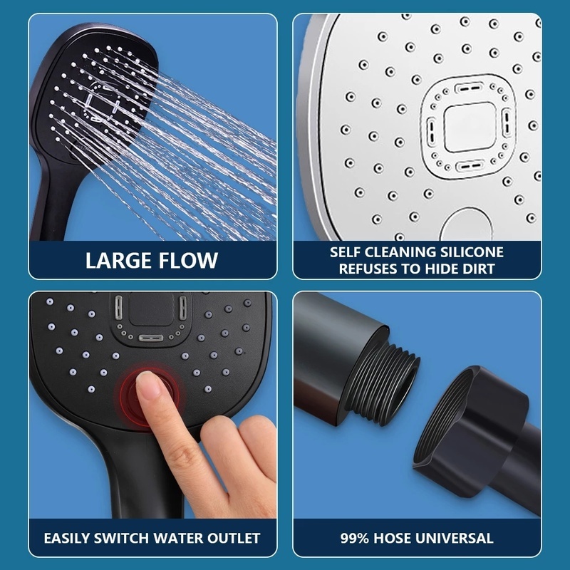 3 Mode Functions Adjustable High Pressure Water Saving Handheld Shower Head / Replacement Powerful Rain Shower Spray