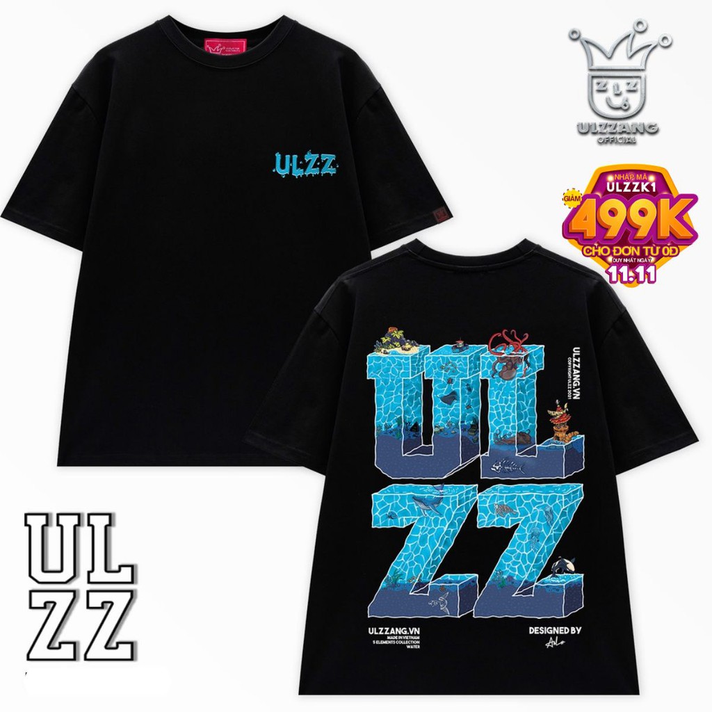 [Mã WABRUL11 giảm 10% đơn 99K] Áo phông unisex local brand ULZZ ulzzang five elements water form dáng rộng tay lỡ U-3