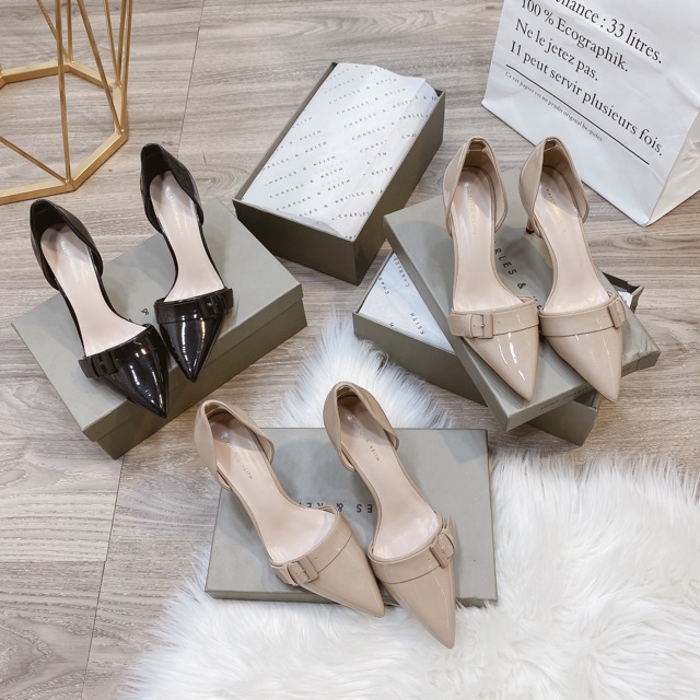 sale 🔥 SALE <3 Sale Hot | Trợ Giá | Giày cao gót cnk charles&keith da bóng khoét eo xuất dư fullbox . ! New * ' . 🔥 ' :