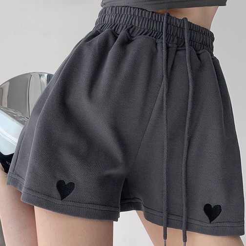 Quần Đùi Ống Rộng Eo Chun Nữ Hình Trái Tim Phong Cách,Quần Short Dây Kéo Cạp Cao Nhiều Màu Chất Thoáng Mát