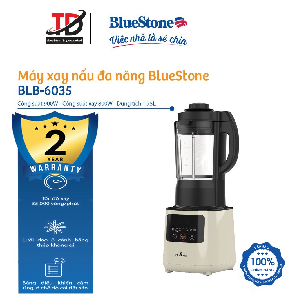 Máy Làm Sữa Hạt BlueStone BLB-6035, 1,75Lít - 1700w, Máy Xay Nấu Đa Năng, Cháo Dinh Dưỡng, BH chính hãng 2 năm