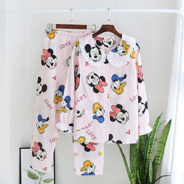 Đồ Bộ Sau Sinh Cho Con Bú| Đồ Bộ Bầu| Chất Xô Nhật| Tay Dài Quần Dài Hoạ Tiết Vịt &amp; Mickey