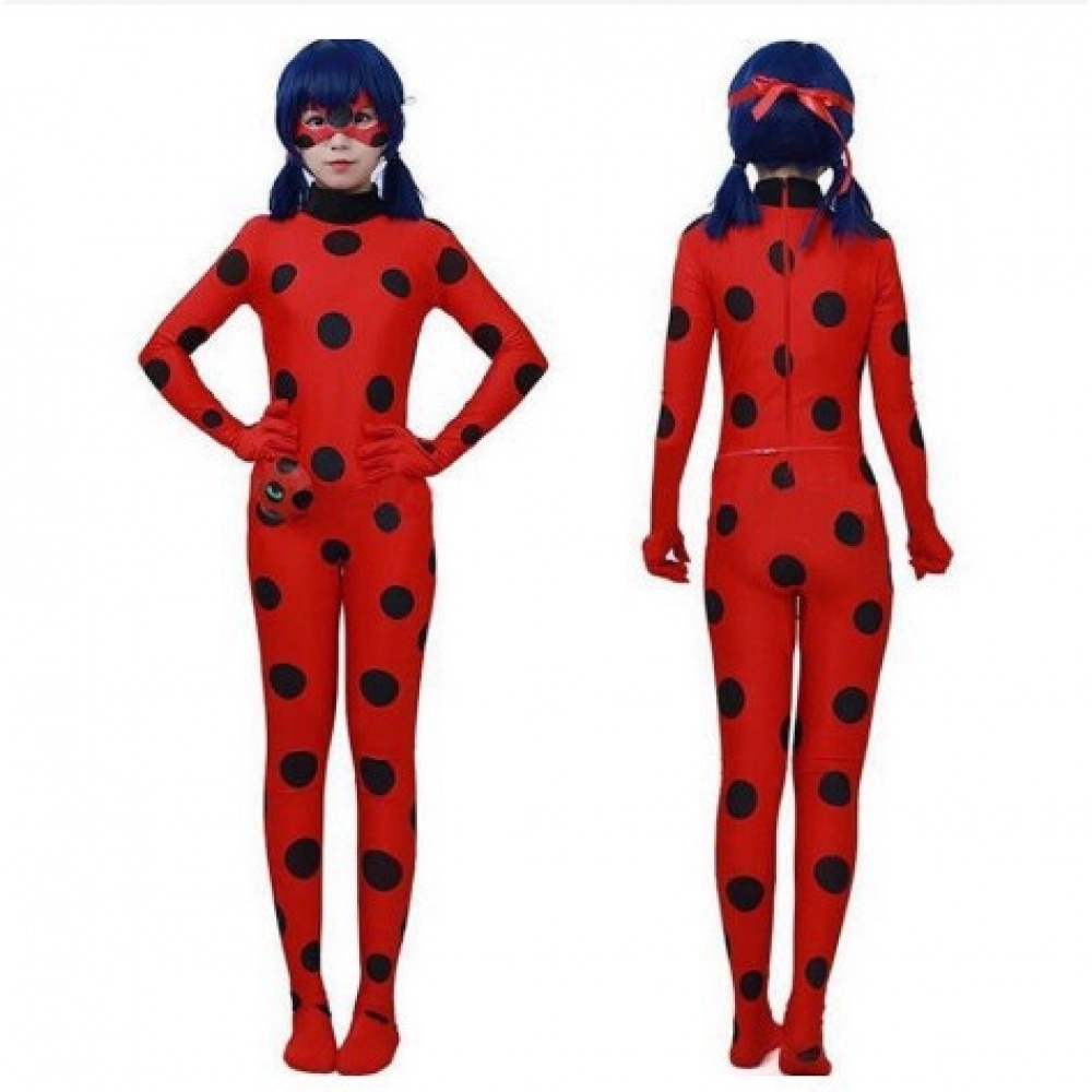 Bộ Áo Liền Quần Chấm Bi Đỏ Kèm Túi Mắt Mèo Đen Hóa Trang Halloween Cho Bé Gái