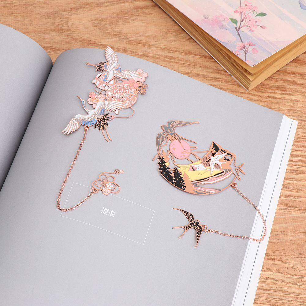 Lanfy Kẹp Đánh Dấu Trang Sách Bằng Kim Loại Hình Lá Chim Công Cổ Điển