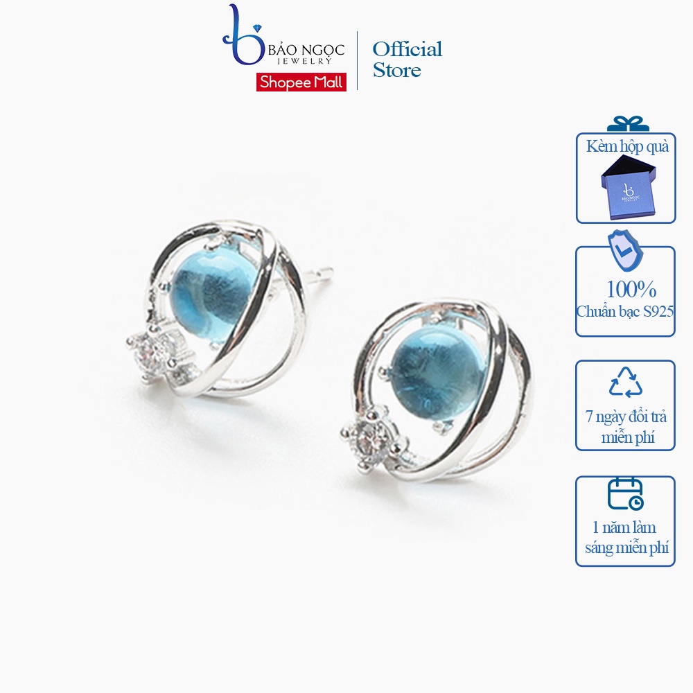 Khuyên Tai Nữ Hình Quả Đia Cầu Bạc 925 Đính Đá Màu Xanh Cho Nữ - B2427 - Bảo Ngọc jewelry