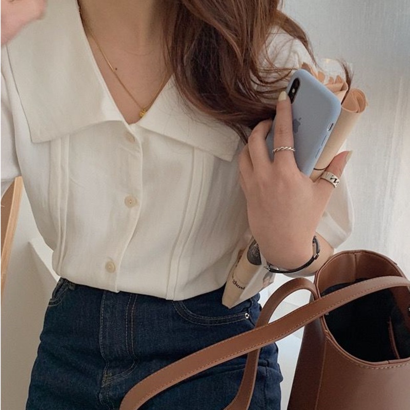 Áo Sơ Mi Trắng Tay Ngắn 156312 Áo Cardigan Form Rộng Kiểu Dáng Hợp Thời Trang Theo Phong Cách Hàn Quốc