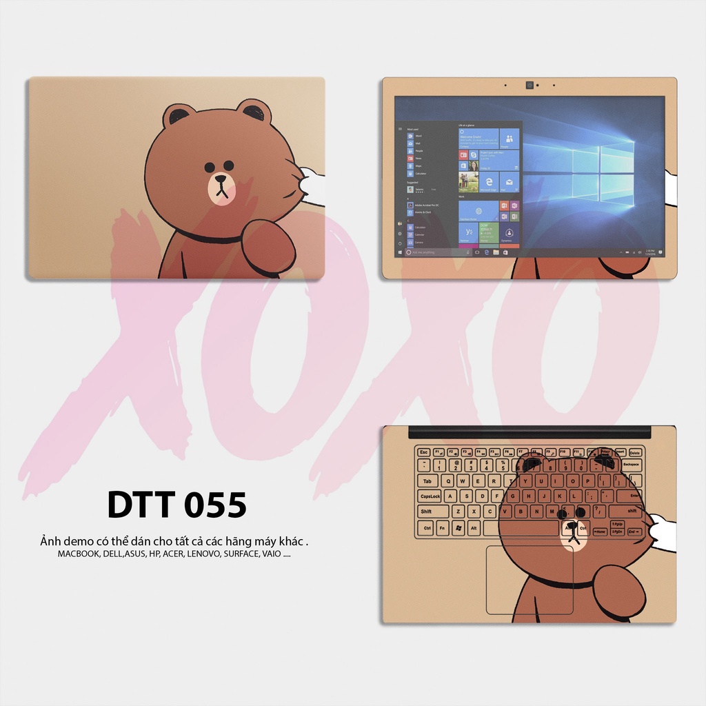 Bộ skin dán laptop mẫu Gấu Nâu / Có decal dán cho tất cả các hãng máy tính