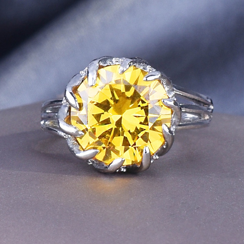 Nhẫn Đính Đá Zircon Tròn Màu Vàng Hình Học Thanh Lịch Khí Chất
