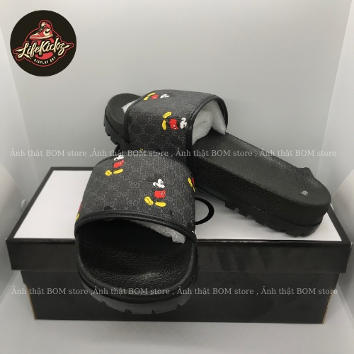 Dép Gucci mickey đen GC lê nam nữ quai ngang xám full box bill chống trơn trượt , chống nước - BOM store