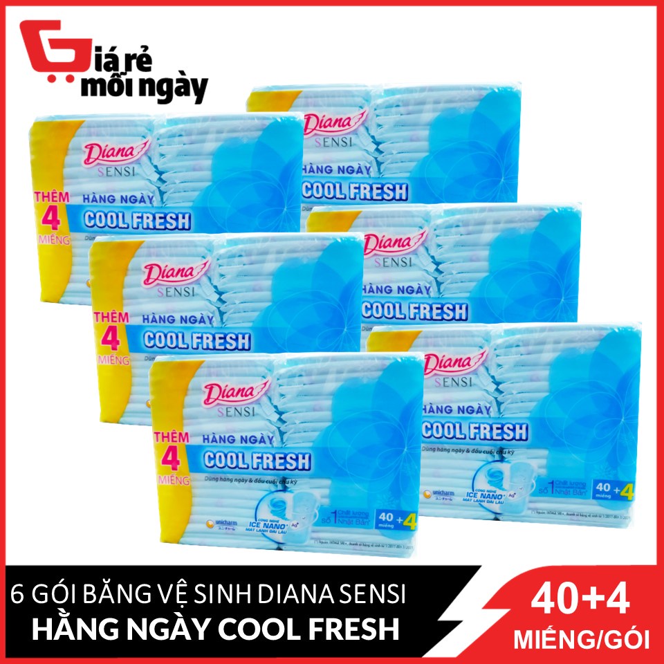 Combo 6 Băng vệ sinh Diana Sensi Hàng Ngày Cool Fresh 40 + 4 miếng/gói