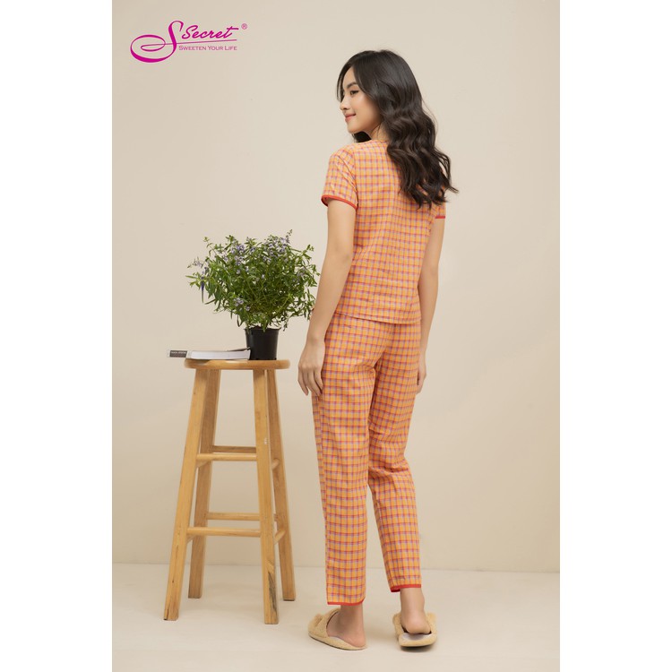 Đồ bộ ngủ nữ mặc nhà chất liệu kate cao cấp Sweeten your life áo cộc tay , quần dài , cổ bèo | BigBuy360 - bigbuy360.vn