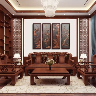 Bộ 4 tranh tứ quý phong cách giả gỗ chạm nổi W822