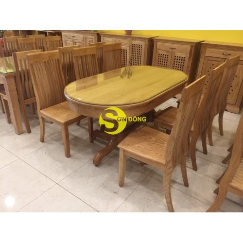 Bàn ăn gỗ sồi oval 6 ghế