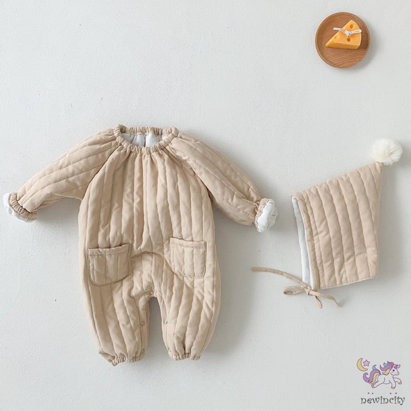 Bộ Jumpsuit Lông Xù Ấm Áp + Mũ Xinh Xắn Đáng Yêu Cho Bé