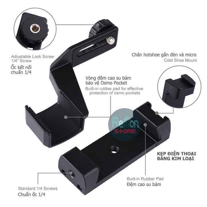 [Kim Loại] Khung kẹp điện thoại cho Osmo Pocket đế đỡ gắn Micro Chân máy ảnh Tripod Puluz PU383