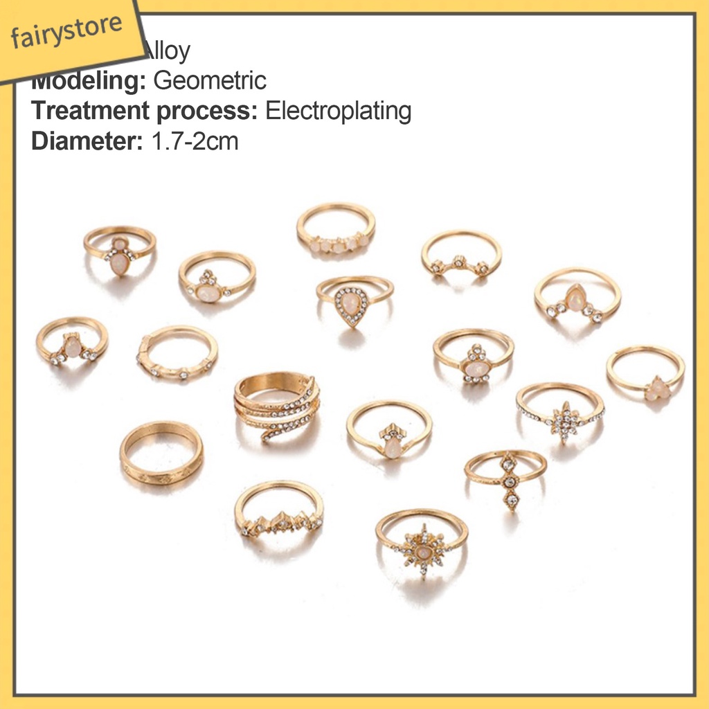 Set 17 nhẫn đeo đốt ngón tay phong cách Bohemian sành điệu cho nữ