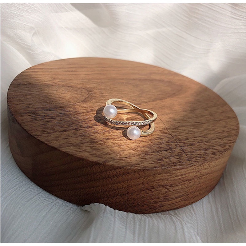 Nhẫn hở hình chữ thập đính ngọc trai sang trọng thanh lịch cho nữ