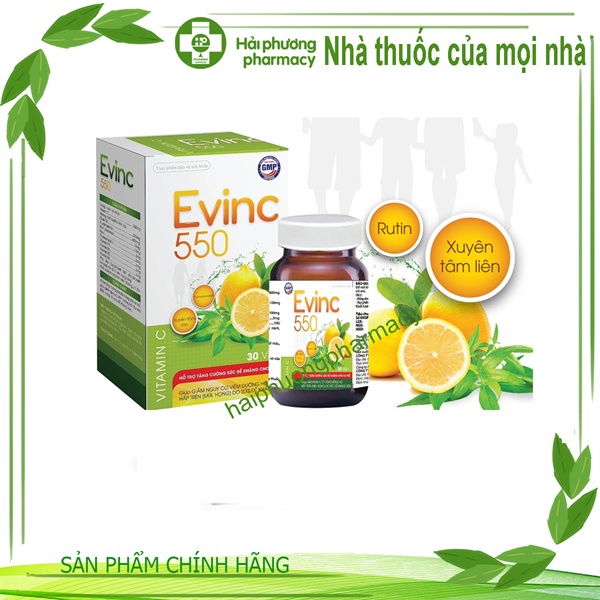 EvinC 550 lọ 30 viên - hỗ trợ tăng cường sức đề kháng cho cơ thể, giảm nguy cơ viêm đường hô hấp