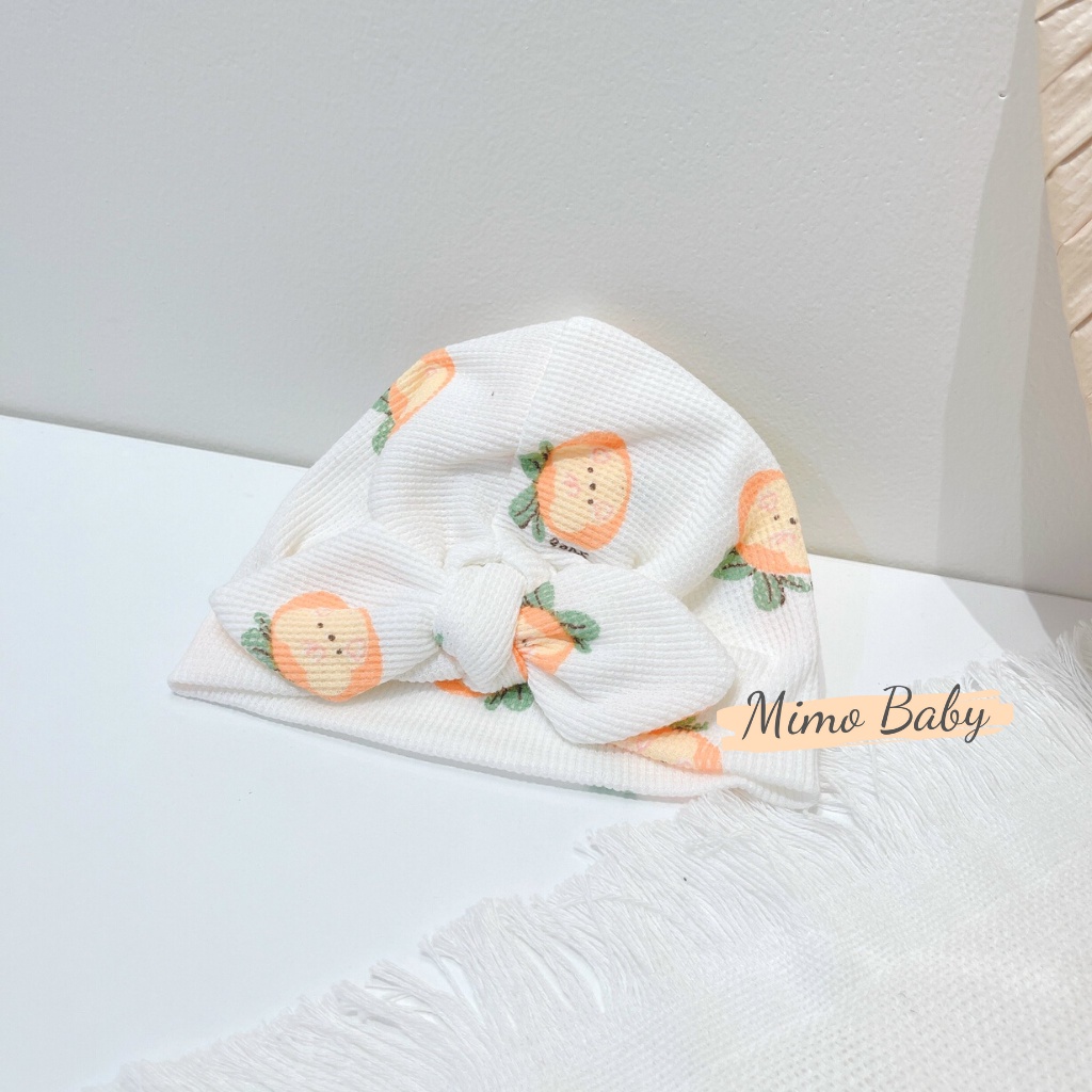 Mũ turban màu trắng kem họa tiết hình gấu cam cho bé MTB145 Mimo Baby