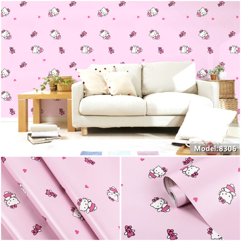 3 Mét giấy dán tường hello kitty có keo sẵn khổ rộng 45cm, Decal giấy dán tường phòng bé gái và bé trai - Lala Mar