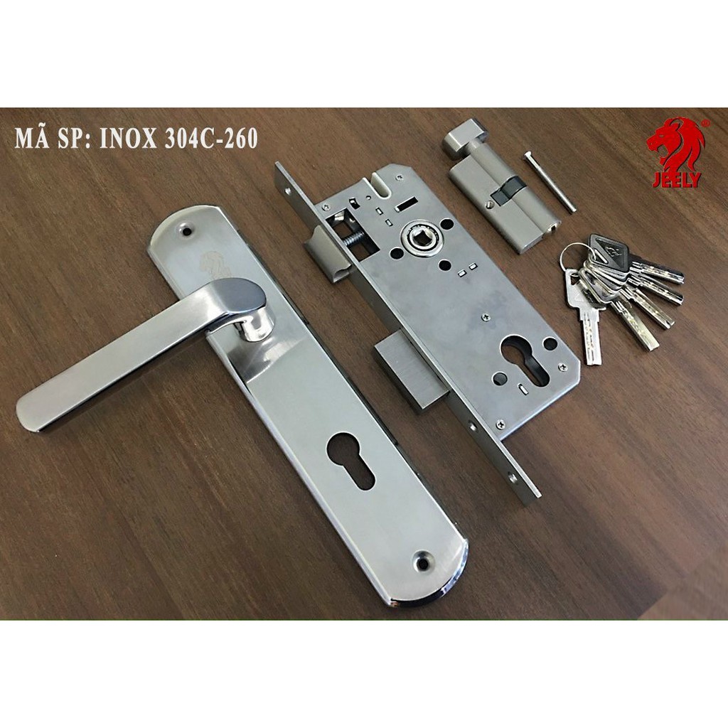 KHÓA GẠT JEELY INOX SUS304 2 tấc 6 - Tay ốp khoá 260mm cửa đi, cửa phòng Gỗ, nhựa, sắt-Dùng cho cửa có khung bao 4*8
