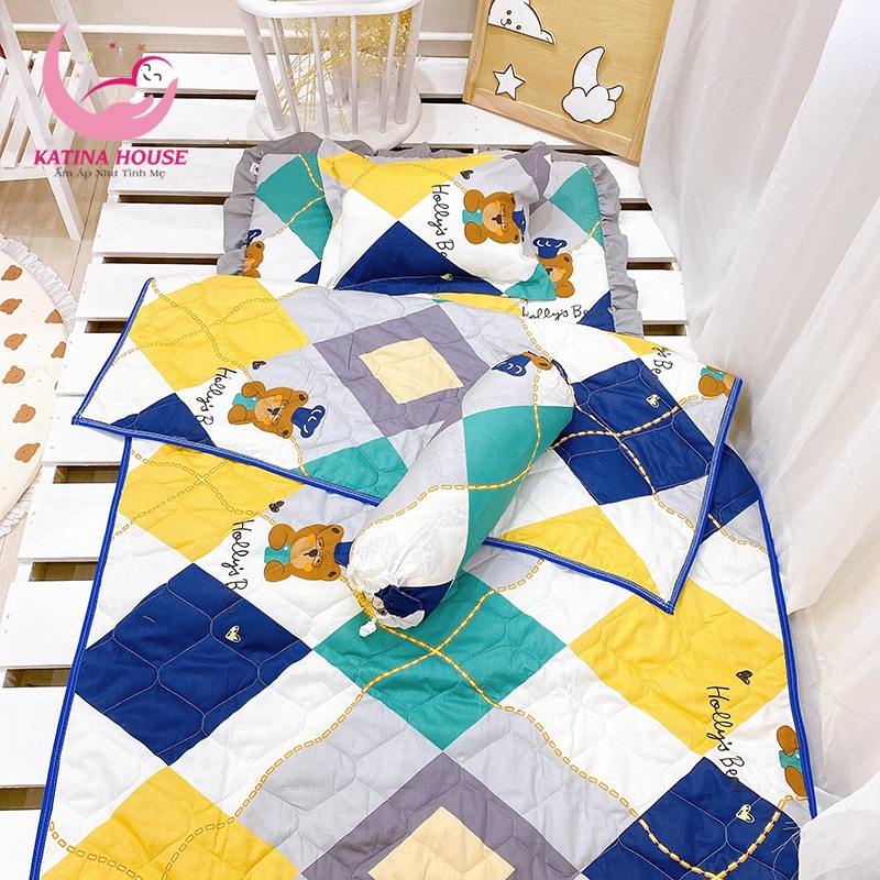 [Tặng kèm túi]Bộ nệm gối mền cho trẻ 1-5 tuổi , vải cotton 100% với nhiều họa tiết họa hình đáng yêu