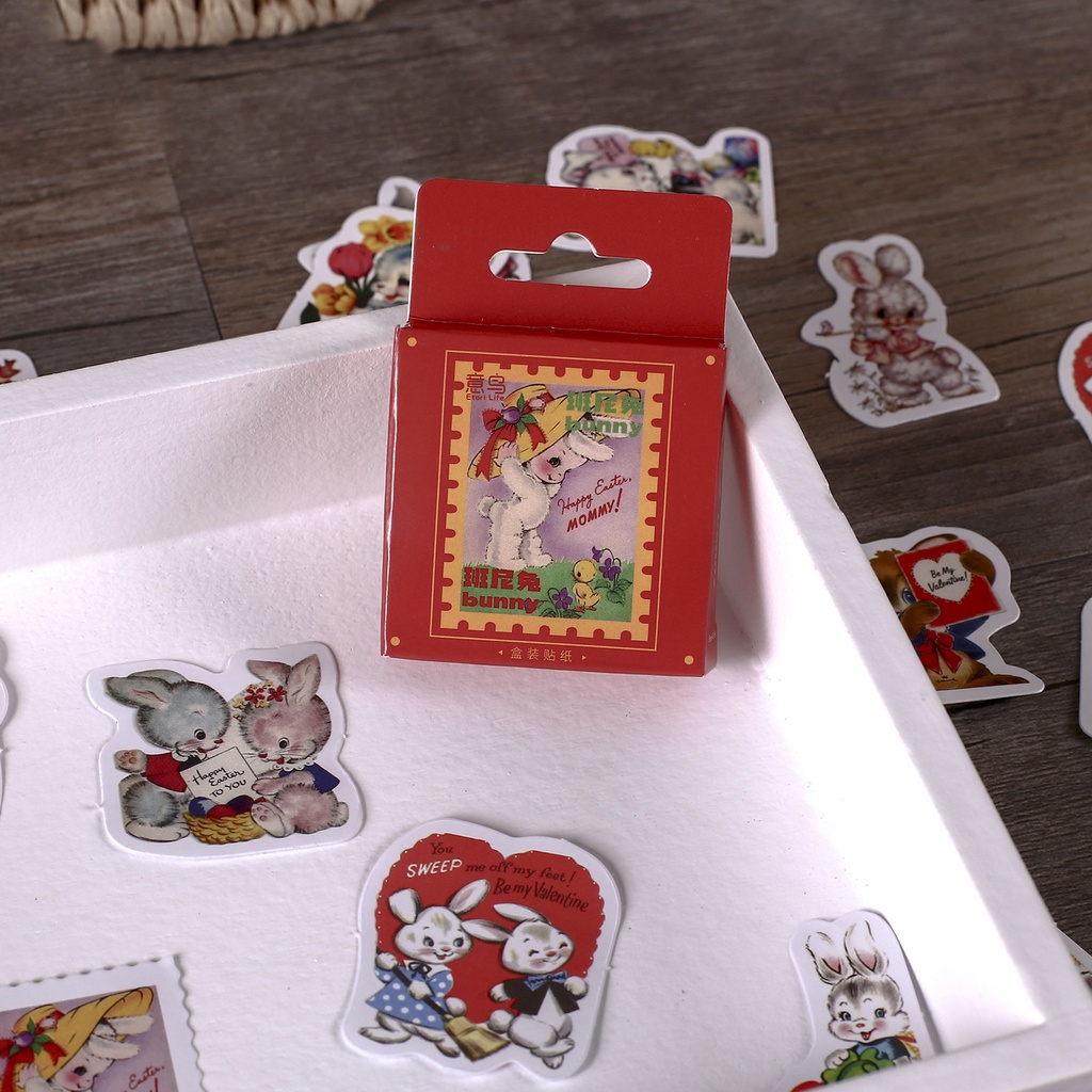 Sticker hộp 46 miếng dán - Chú Thỏ Cổ Tích - Hộp nhãn dán trang trí sổ tay bullet journal - M519