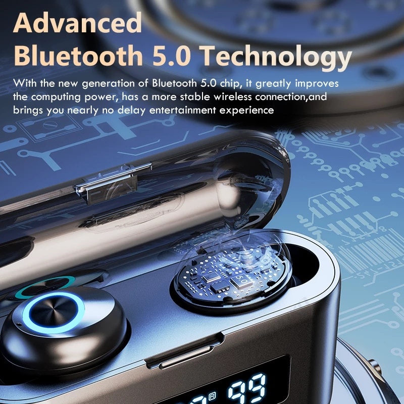 Cao cấp tai nghe không dây f9 Bluetooth TWS 5.2 Không Dây Mini Âm Thanh Nổi Có Mic 2000mAh