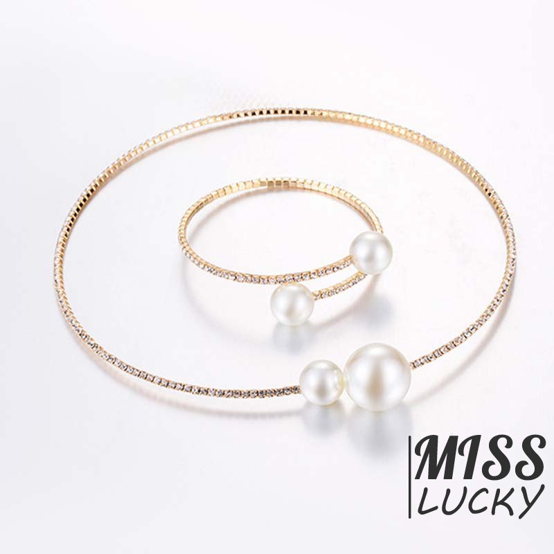 Set trang sức đính đá và ngọc trai sang trọng cho nữ