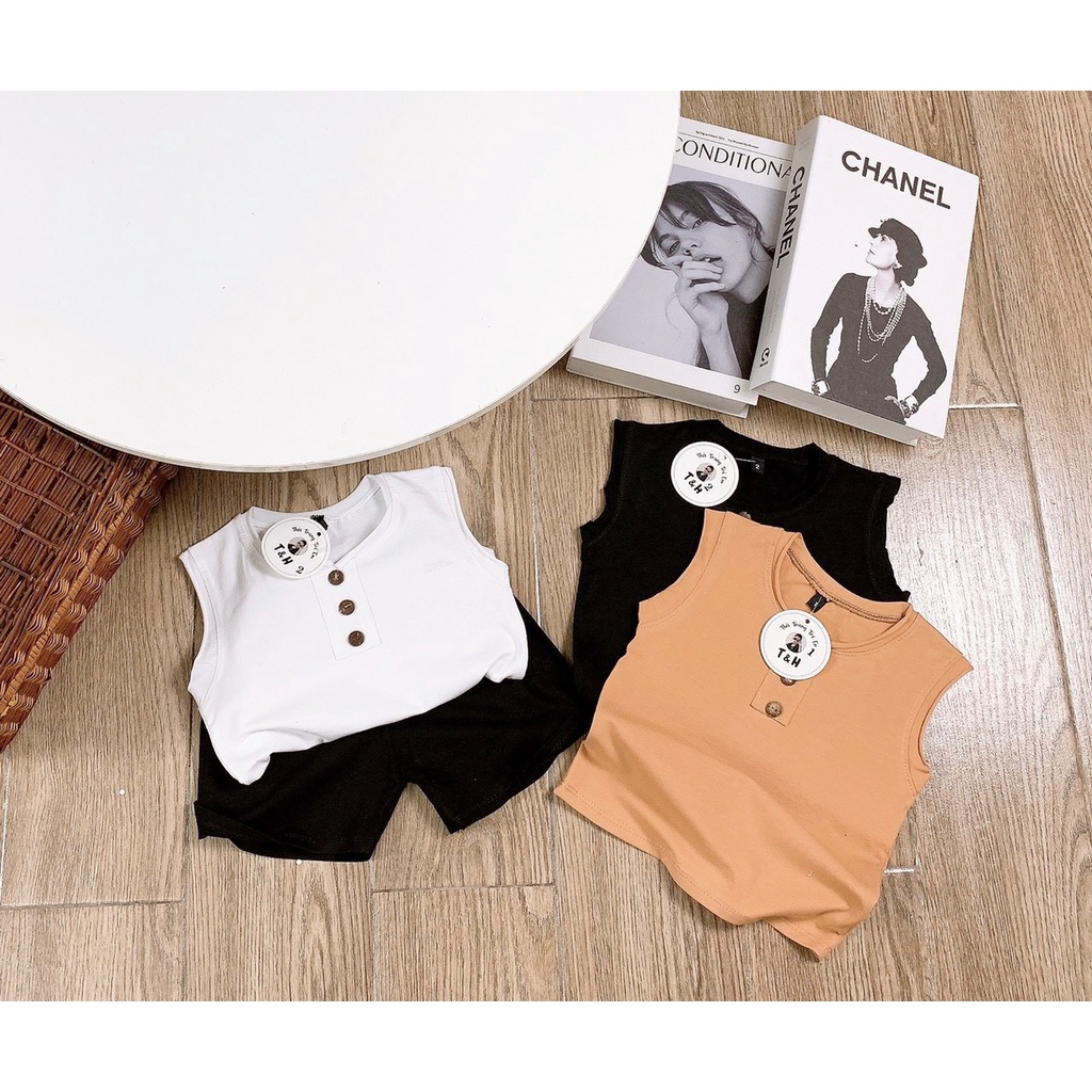 Bộ ba lỗ cúc ngực, bộ quần áo chất cotton tàu cho bé trai từ 7 đến 18 kg, SUN KID'S