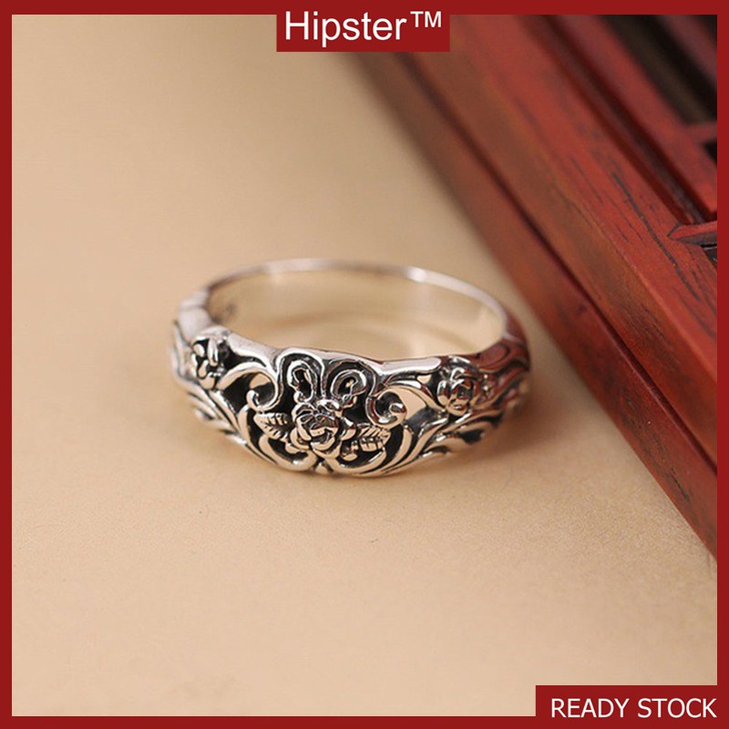 Mới Retro Bạc Nhẫn Hoa Hồng Trang Trí dành cho Nữ