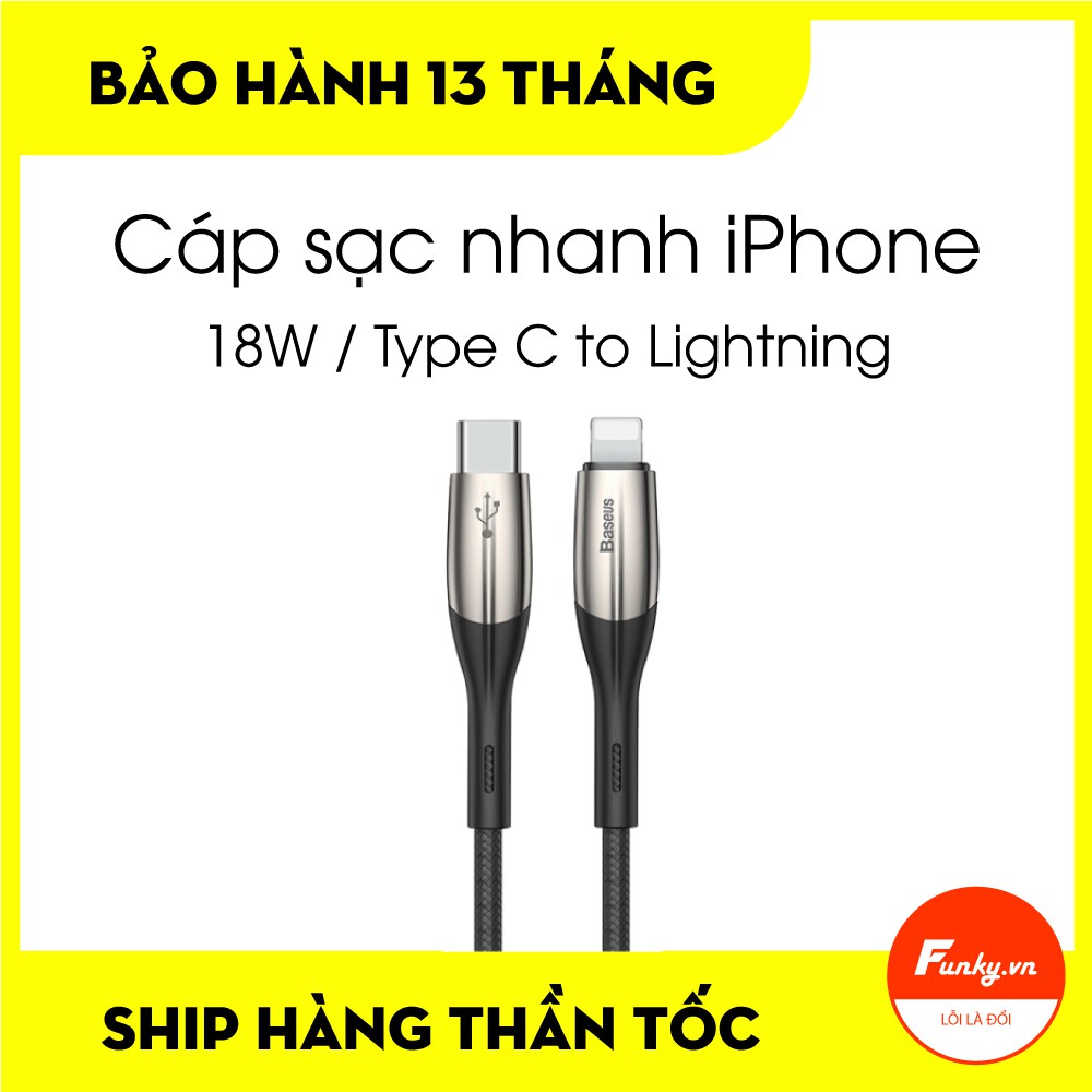 ✅ [BH 13 tháng] - Cáp sạc nhanh iPhone Baseus Type-C to Lightning Horizontal PD Flash Charge 18W