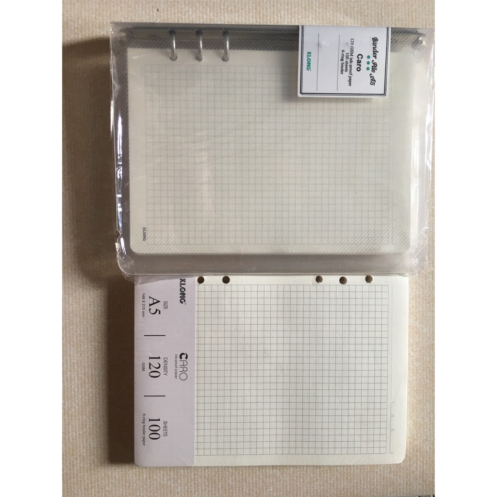 Sổ Còng Caro Bìa Nhựa Trong A5 Gồm 100 tờ sổ Binder Klong Dùng Trang Trí Bullet Chất Lượng Cao