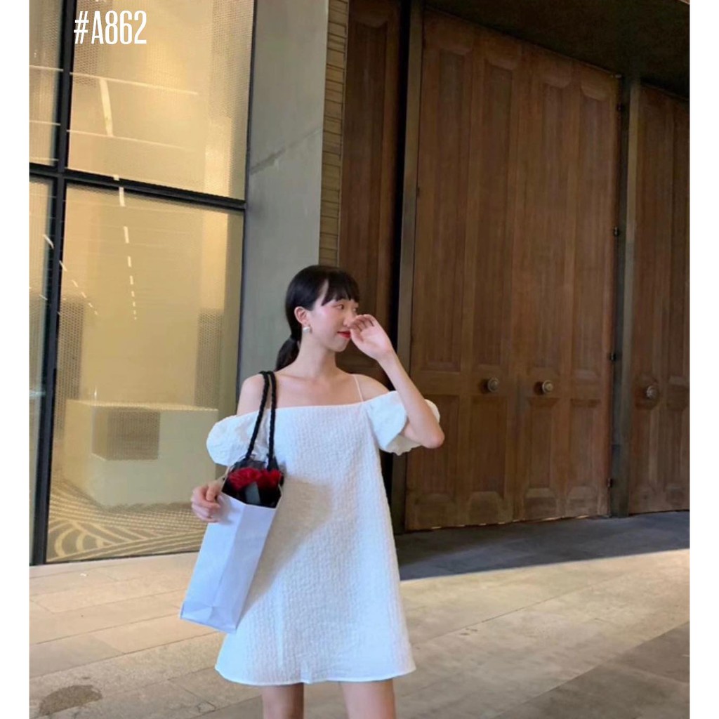 Đầm babydoll 2 dây tay phồng