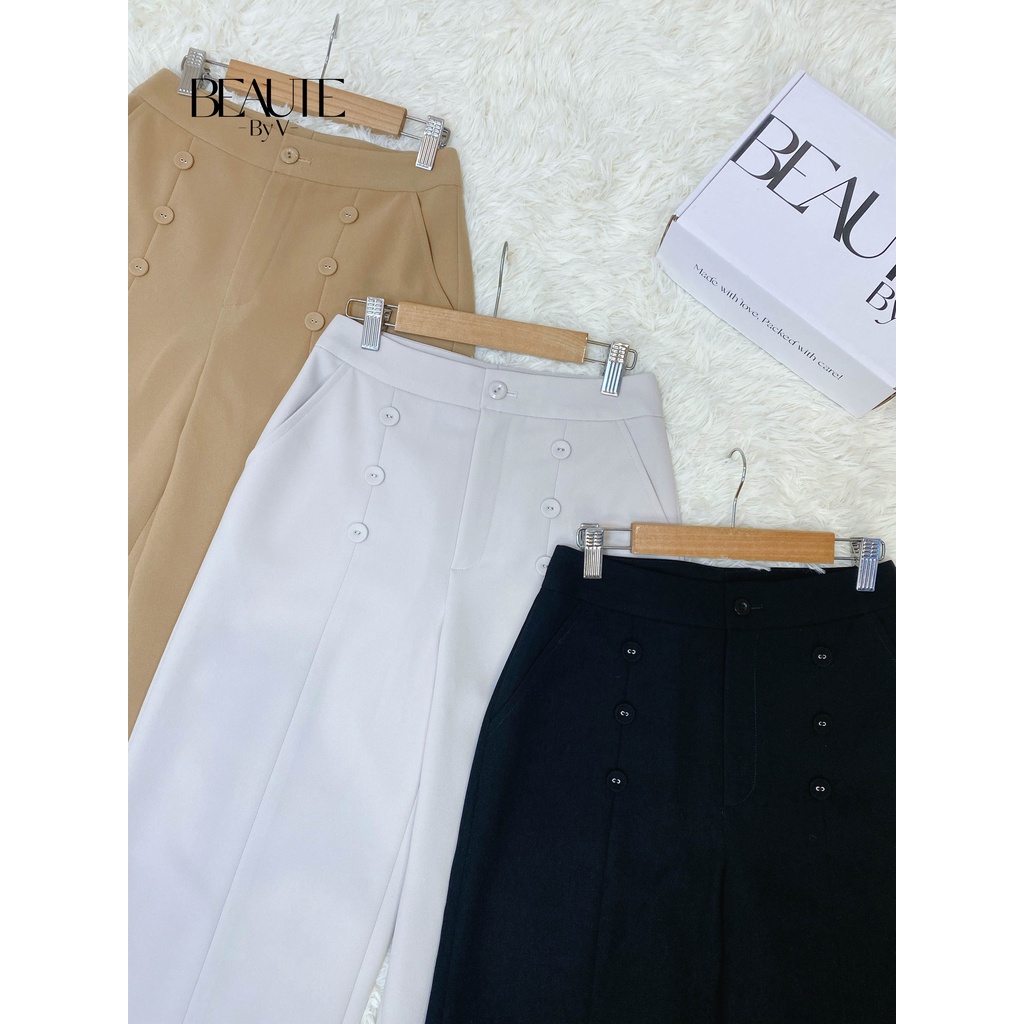 BEAUTEBYV - Quần ống rộng nữ đính 6 khuy bọc trang trí Hindy