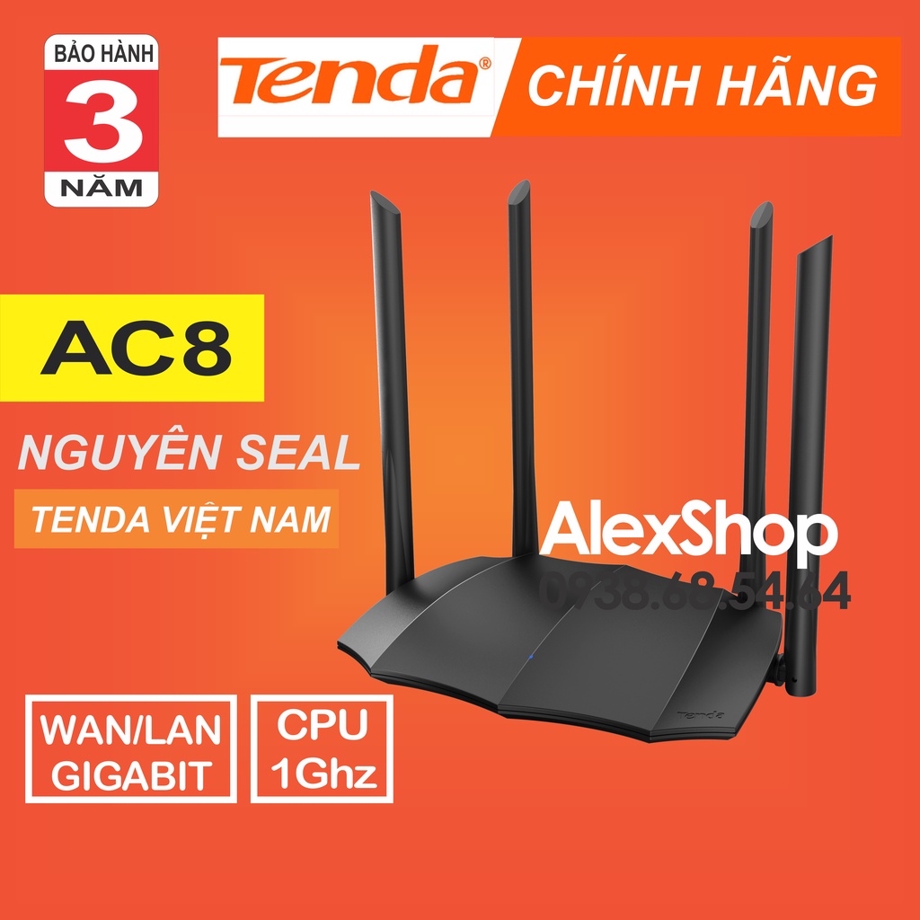 [Chính Hãng BH 3 Năm] Tenda AC8 Cổng Gigabit Thiết Bị Phát Wifi AC1200M Băng Tần Kép 2.4G và 5G