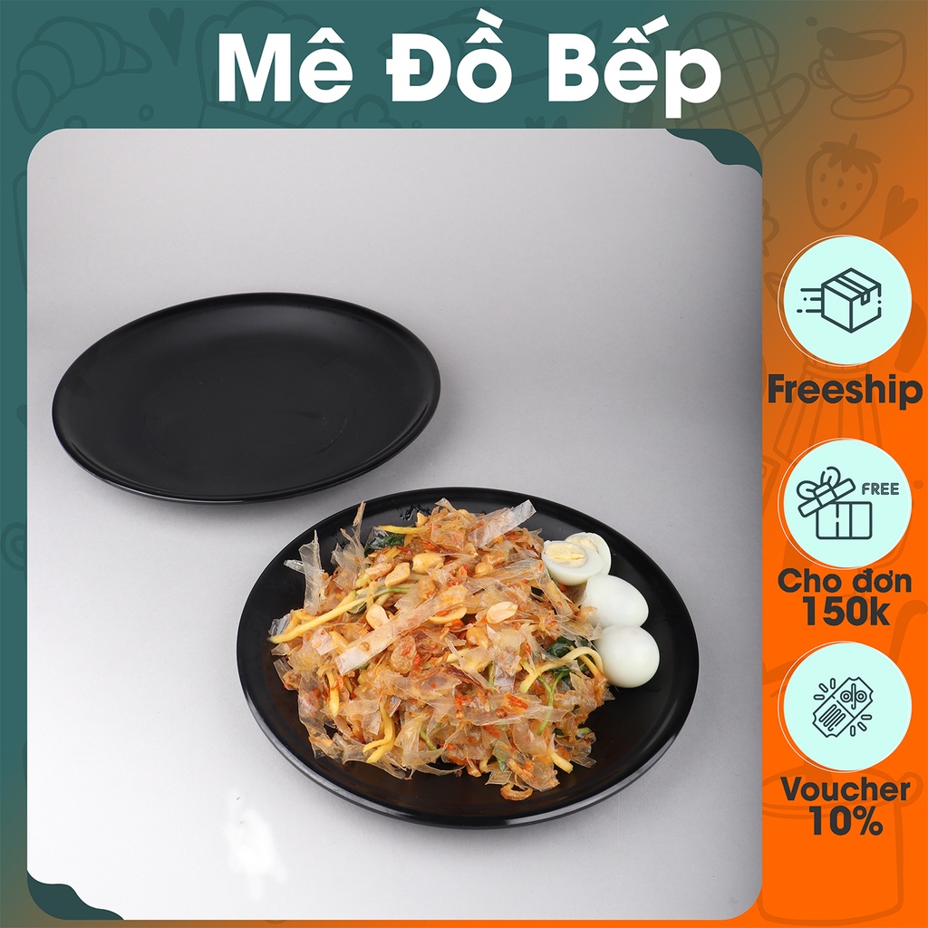 Dĩa nhựa đen nhám Bam House hình tròn chất liệu Melamine cao cấp DCN03 - Dĩa hình tròn nhựa Melamine