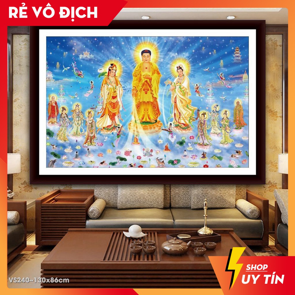 Tranh đính đá venus Tây Phương Cực Lạc Thánh Chúng A Di Đà Phật VS240 kích thước 130x86cm