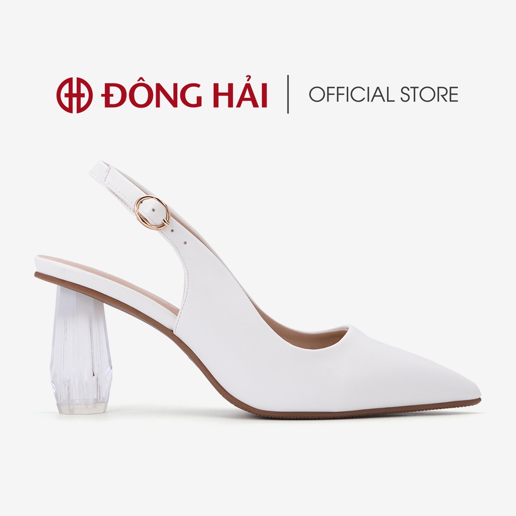 Giày cao gót nữ Đông Hải thiết kế Slingback mũi nhọn sành điệu đính gót kim cương cao 7cm - G81I8