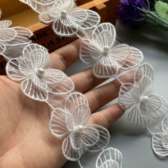 Set 10 Dải Ruy Băng Ren Thêu Hình Hoa Bướm Đính Ngọc Trai Thủ Công Trang Trí Giày