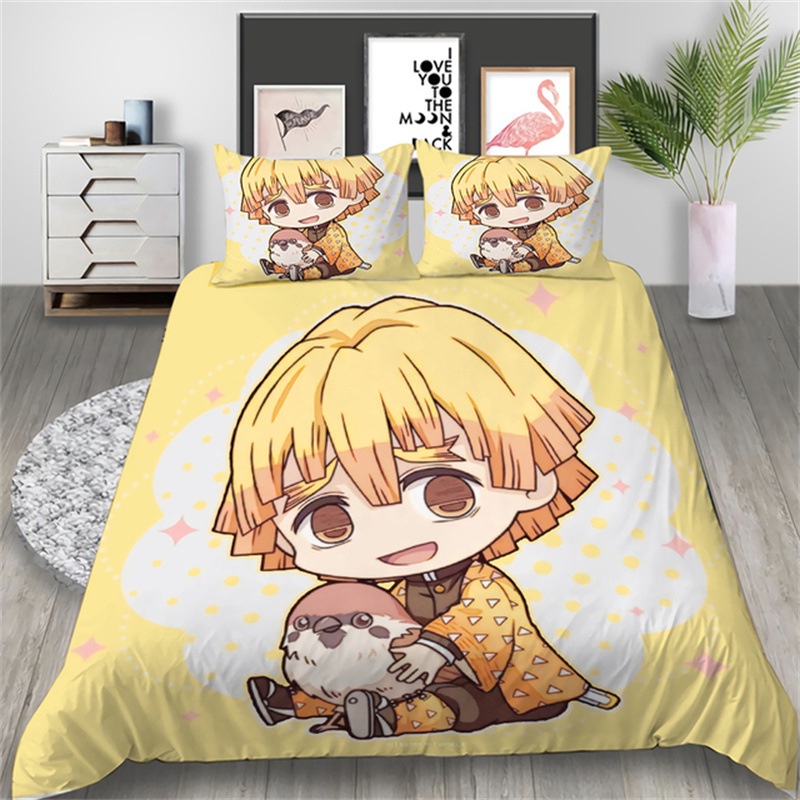 Bộ Chăn Ga Và Vỏ Gối 3 Trong 1 In Hình Demon Slayer 2 Trong 1 Thoải Mái Cho Giường Đơn / Đôi TY3