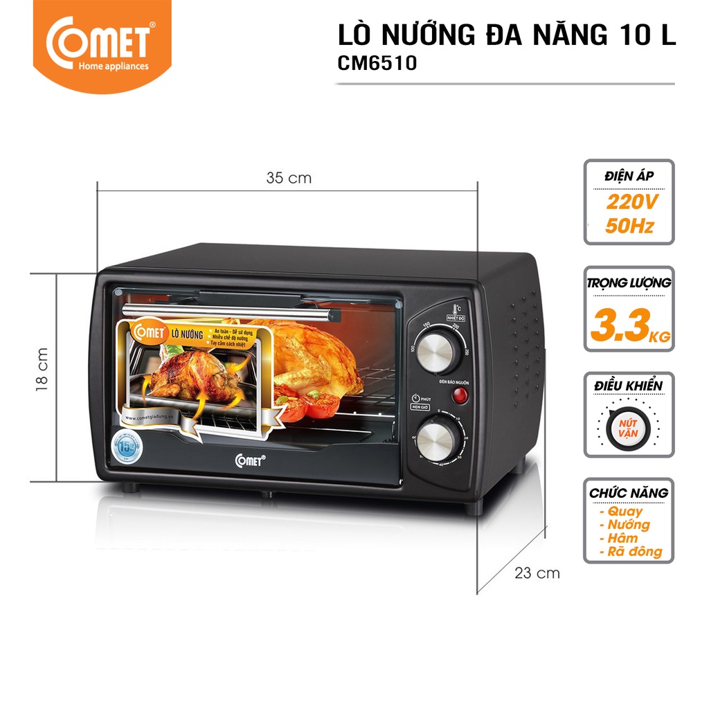 [Mã ELHADEV giảm 4% đơn 300K] Lò nướng đa năng 10L Comet CM6510