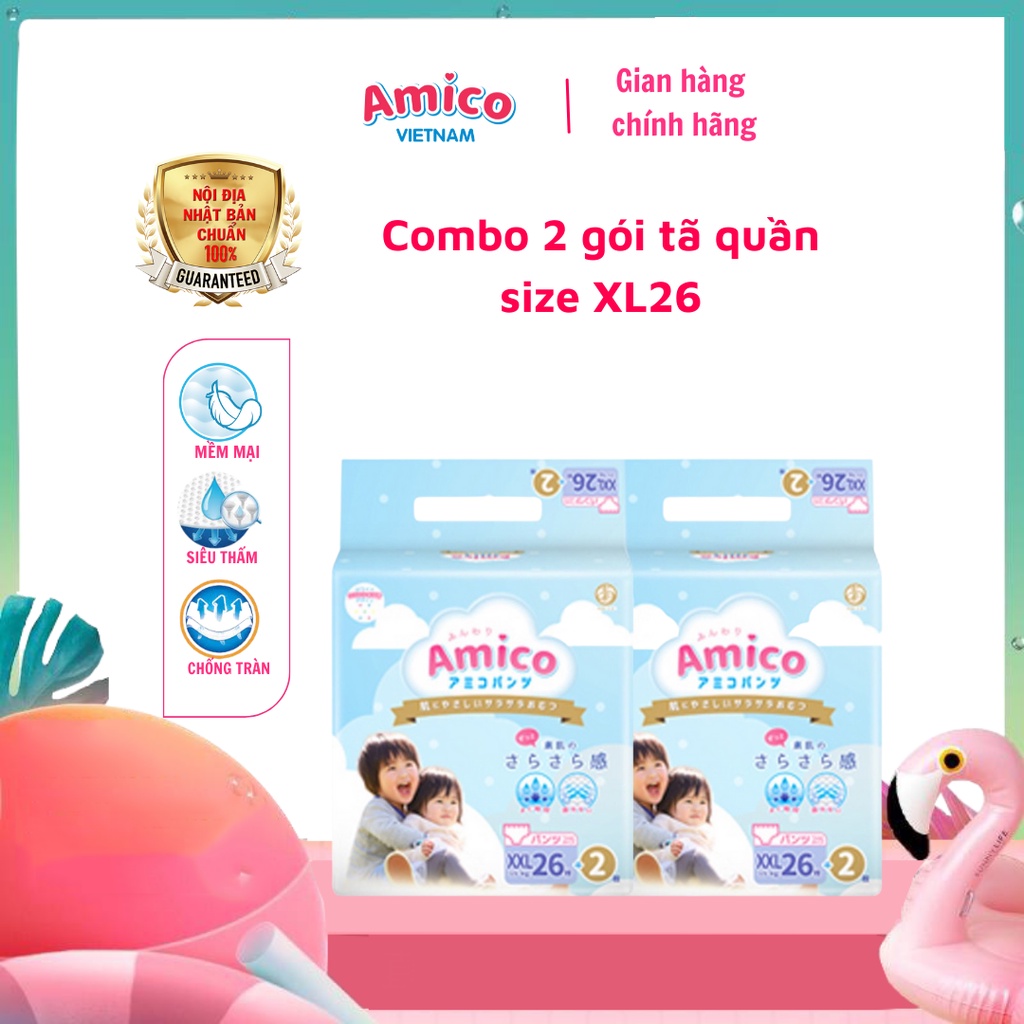Tã quần Amico combo 2 gói size XXL 26 + 2 miếng (Cho bé ≥15kg)