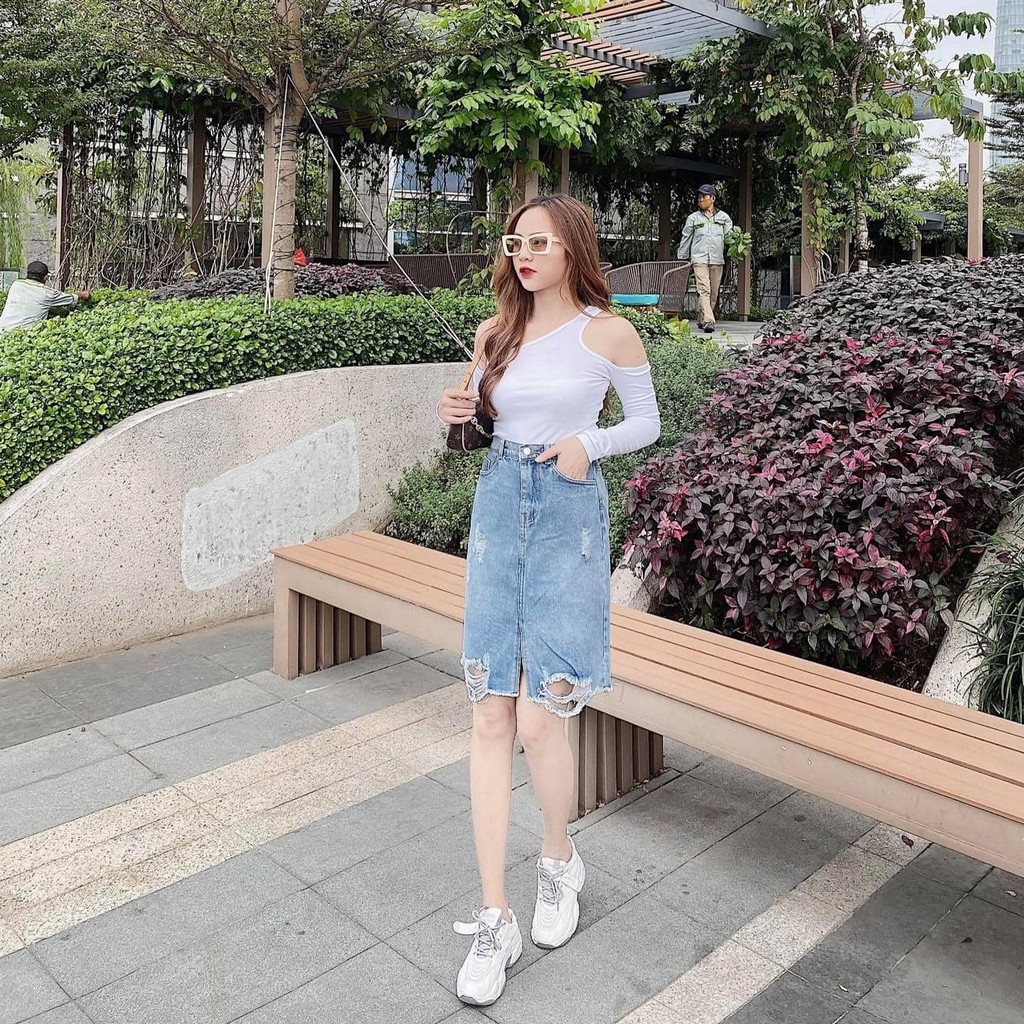 [Mã SKAMA06 giảm 8% tối đa 50K đơn 250K] (SALE) CHÂN VÁY JEAN RÁCH TUA LINE❤️XƯỞNG MAY NHÀ BELL_CK007