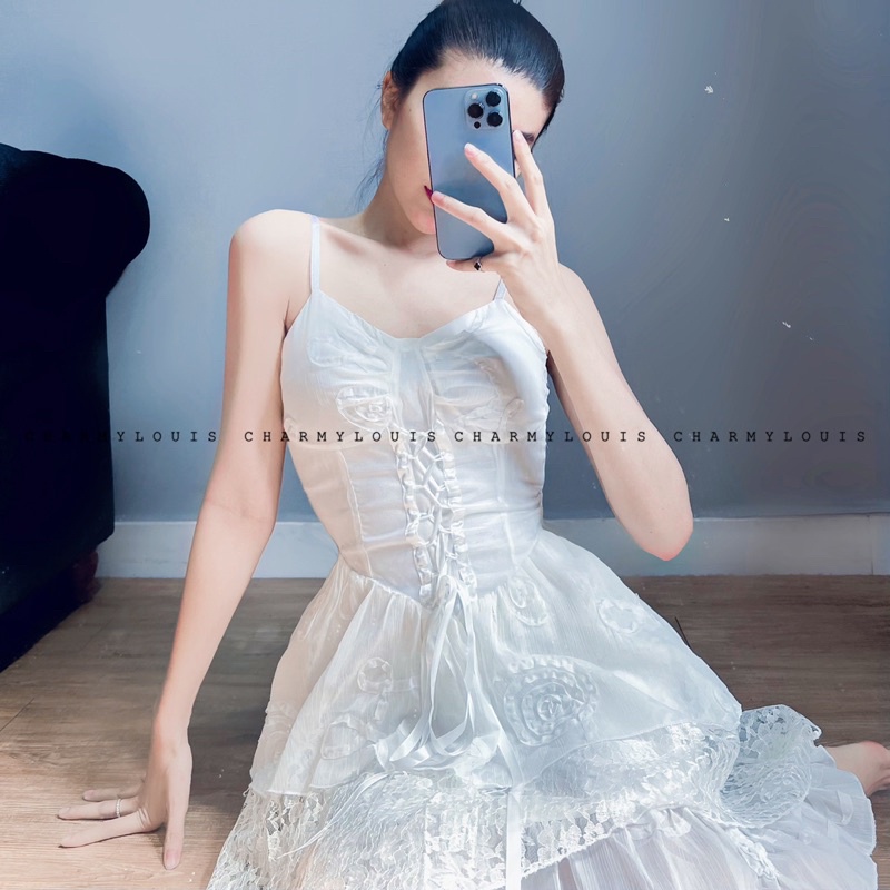 Đầm Dây Xoè Tầng Croset Trắng