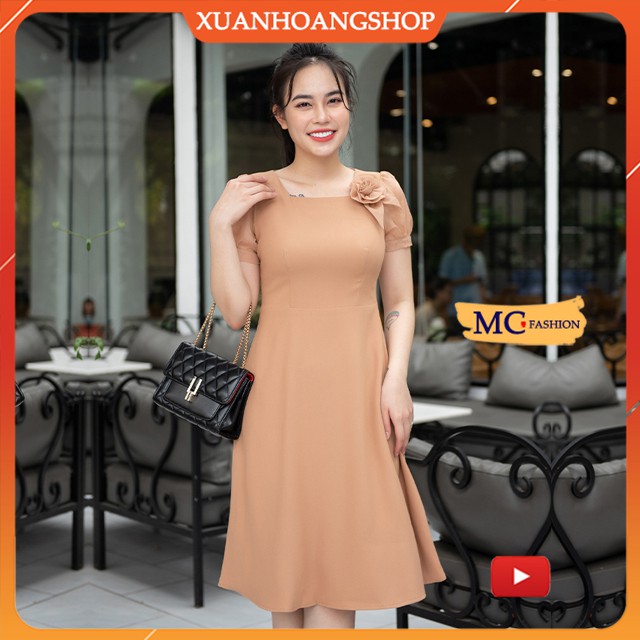 Váy Đầm Dự Tiệc Mc Fashion, Kiểu Dáng Công Sở, Tay Ngắn Cộc, Họa Tiết Trơn Đẹp, Màu Đỏ, Vàng Be, Tv749