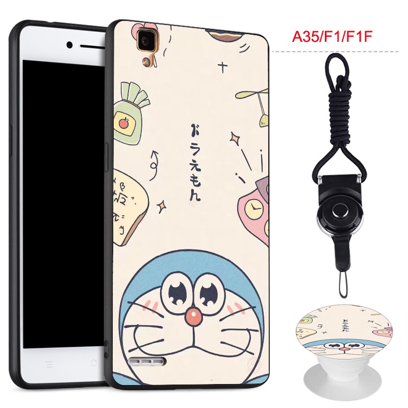 Ốp điện thoại silicon mềm chống sốc chống va chạm có giá đỡ hình Doraemon cho OPPO A35 2015/F1/F1f/F1w/F1fw
